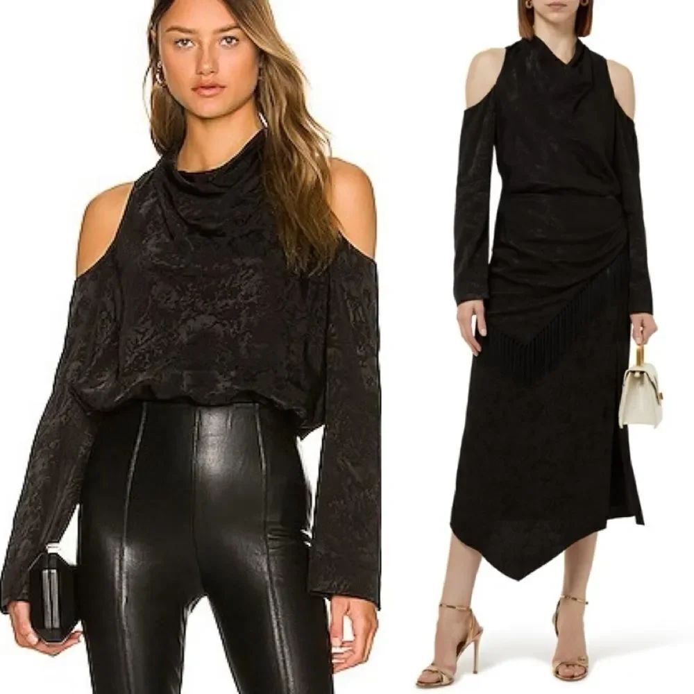 NWT Jonathan Simkhai Kinsley Blouse Black Top Size XS